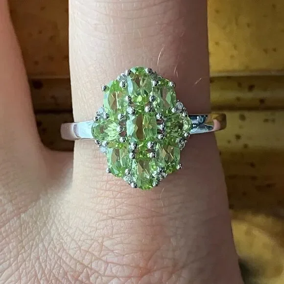 Natural Peridot Sterling Silver Ring Size 10