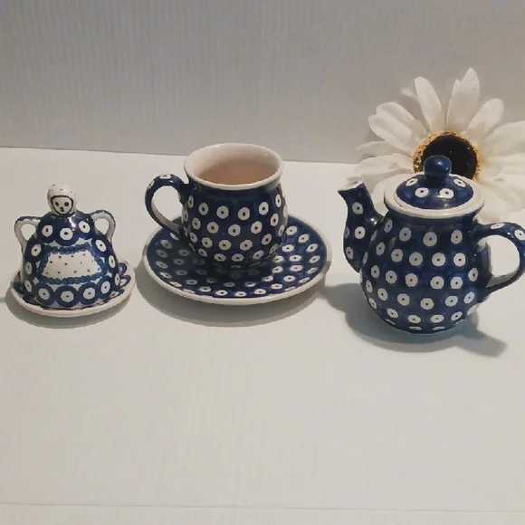 Polka Dot Blue and White Tea Set