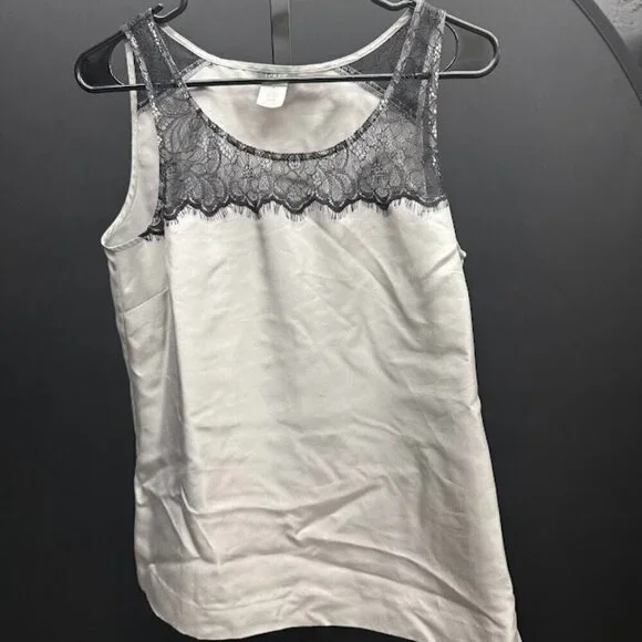 J. Crew Grey Black Lace Silk Tank