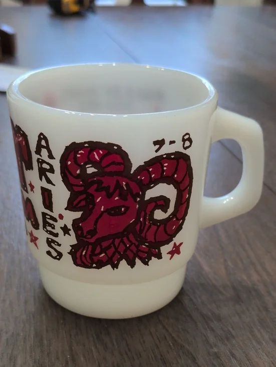 Fire King Vintage Aries Milk Glass Mug