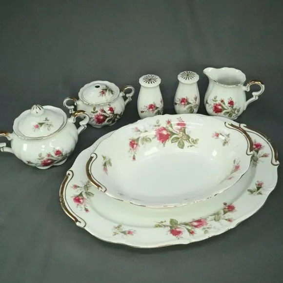 9 Pieces Serving Set Ucagco China Set Platter, Bowl S/P Shakers, Creamer, Sugar