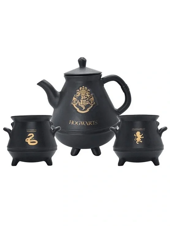 Harry Potter Teapot with 2 Hogwarts Cauldron Mugs