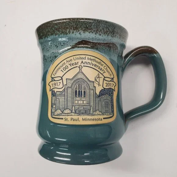 Deneen Pottery Drip Glaze Mug Fairmount Ave Church 100 Year Anniversary St. Paul