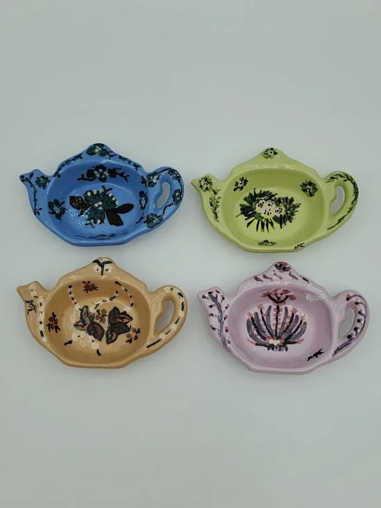 Tea Bag Holders Teapot Shaped Ceramic Tea Bag Dishes Ring Dishes Pinch Bowls