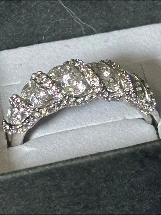 925 Sterling Silver Swirl Pave Statement Ring - Size 8.5