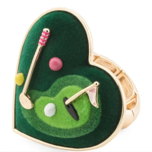 ⛳️▪️Betsey Johnson▪️ Green  Gold Plated Heart Golf  Stretch Ring