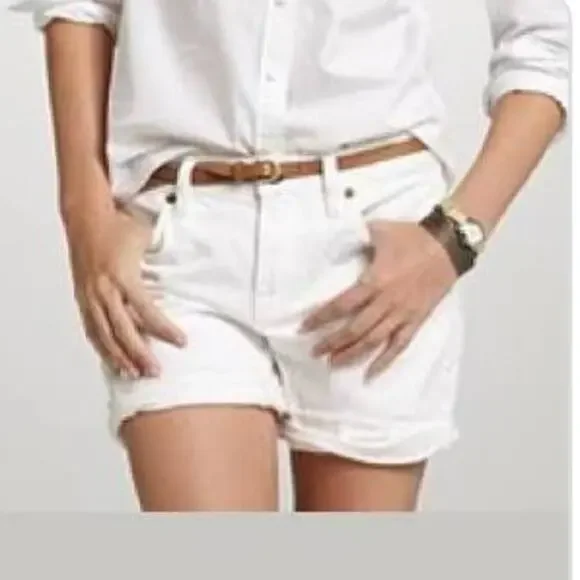 J CREW Trademark Denim White Cuffed Button Fly Jean Shorts 25