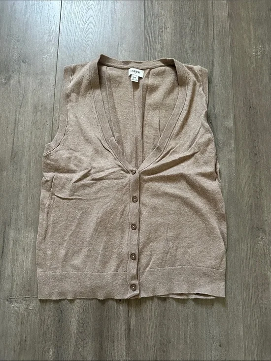 J. Crew Taupe Sleeveless V-Neck Button Knit Vest