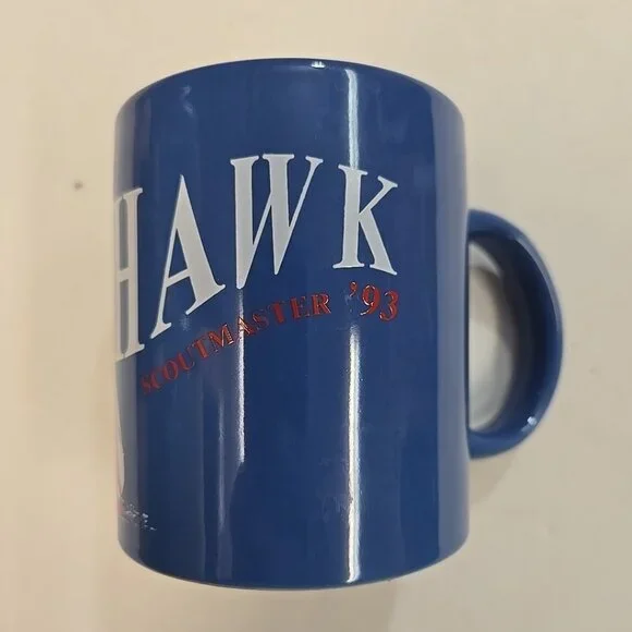 Vintage Boy Scout Mug Tomahawk Scout Master 1993 '93 Camp Blue Wrap Around BSA