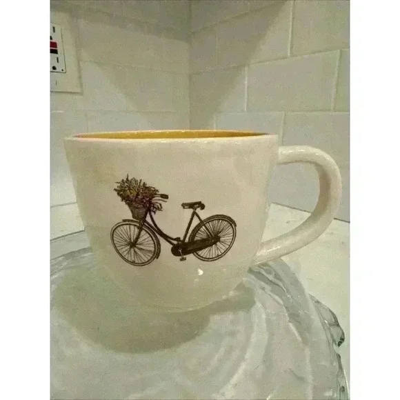 Bicycle Flower Basket Coffee Mug Cup Yellow 3.75