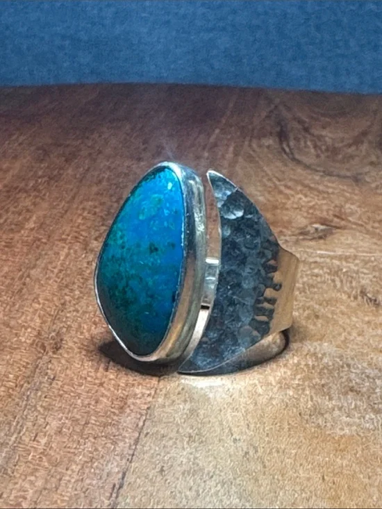 Handcrafted Turquoise Statement Ring 950 silver 10.75