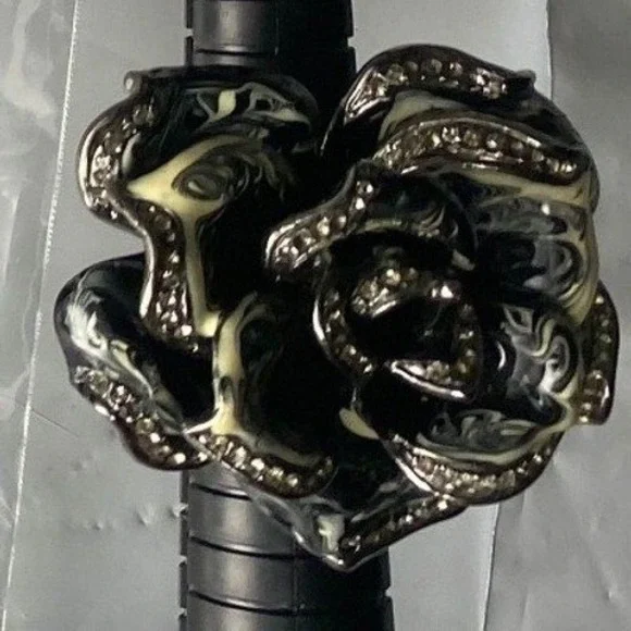Statement Rose Ring Silver Tone Metal Womens Adjustable Fashion Jewelry‎