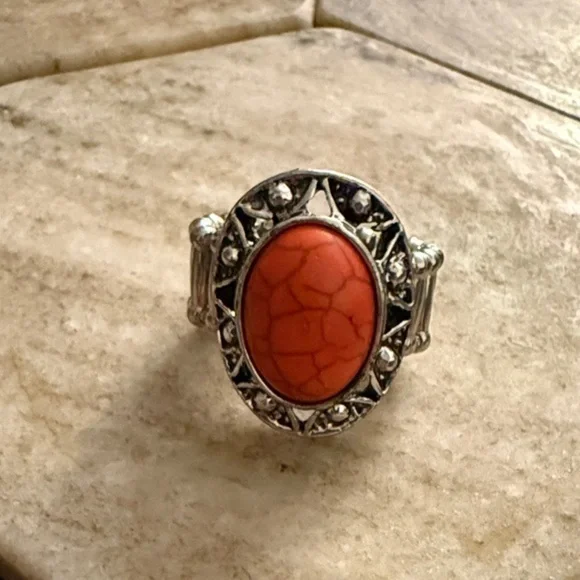 Vintage-Inspired Silver Ring with Coral Stone| Boho Ring |Casual Ring 🪸
