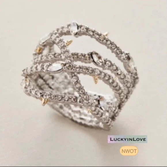ALEXIS BITTAR • Silver Orbiting Crystal Encrusted Thorny Lace Ring sz 7