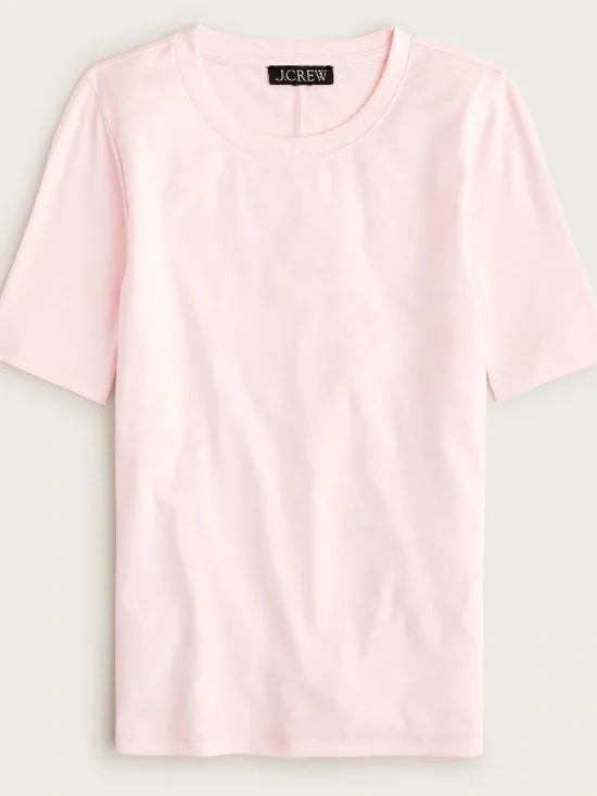 NWT J CREW Refined Rib Crewneck Short Sleeve T-Shirt in White Rose Solid Size M
