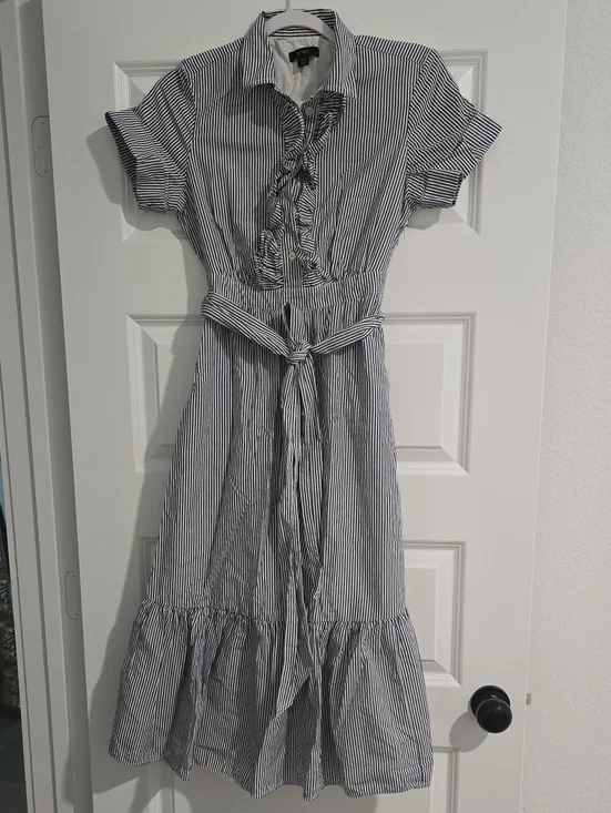 J. Crew Blue and White Striped Maxi Shirt Dress