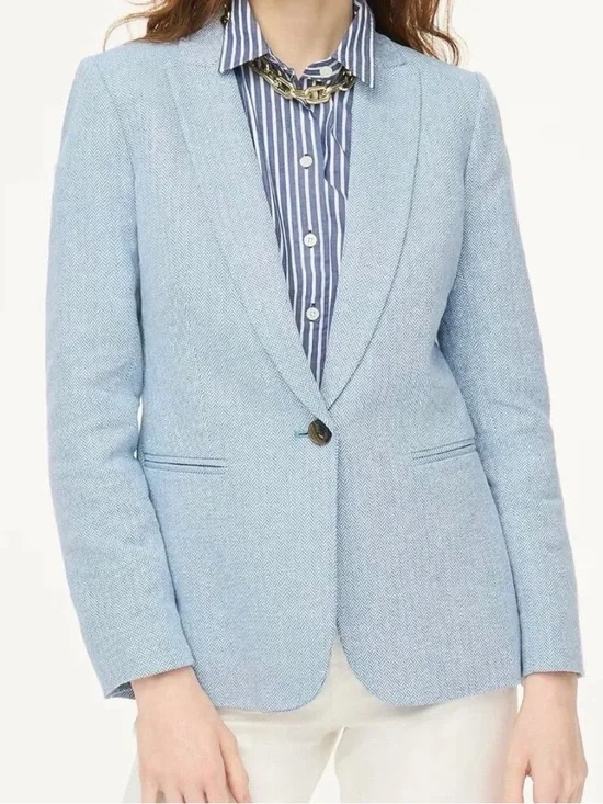 NWT J. Crew Light Blue Herringbone Cotton Linen Blend Blazer Women’s Size 22
