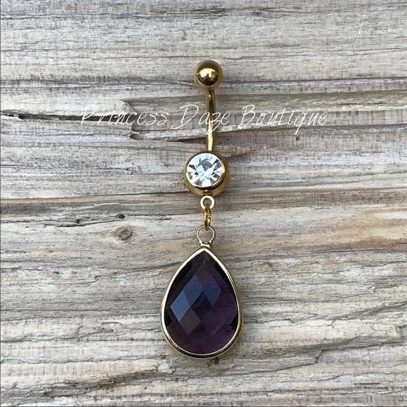 Gold Purple Faceted Glass Crystal‎ Belly Ring