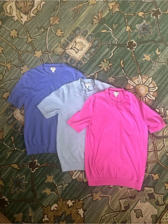 J. Crew Light Blue and Bright Pink Short-Sleeve Knit Tops (Set of 3)
