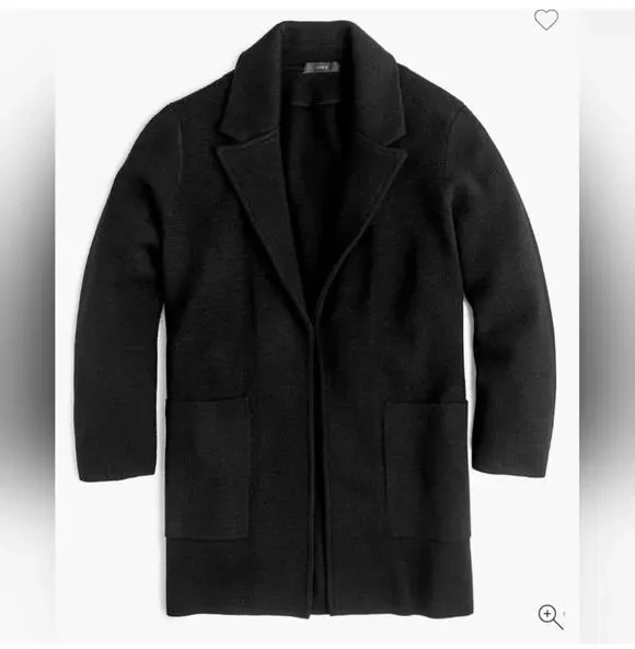 J.Crew Sweater Blazer Womens Small Black Sophie Open Front Merino Wool Classic