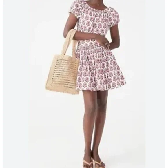 New J. Crew Size 6 MAYOTTE DRESS Cotton Poplin Mini Drop Waist in Floral Print