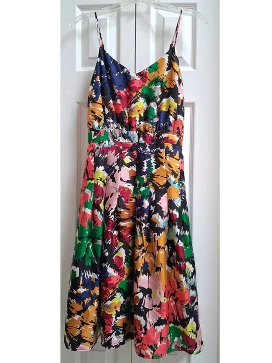 J CREW Brushstroke Spaghetti Strap Silk Fit & Flare Dress sz 0
