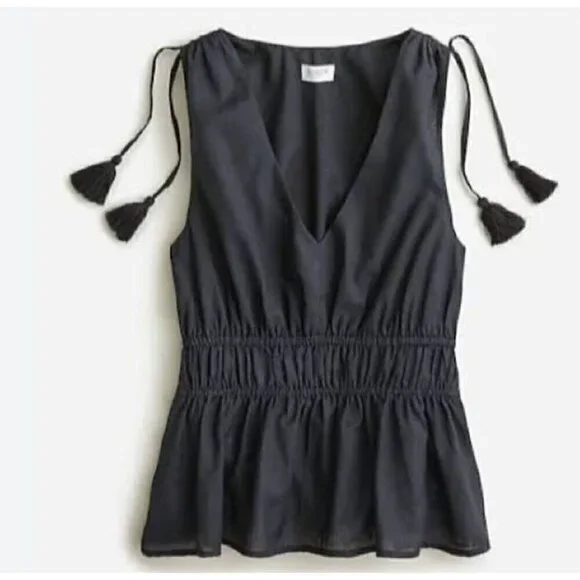 New J. Crew Size S V-neck cotton voile top Black SU22 *Stain*