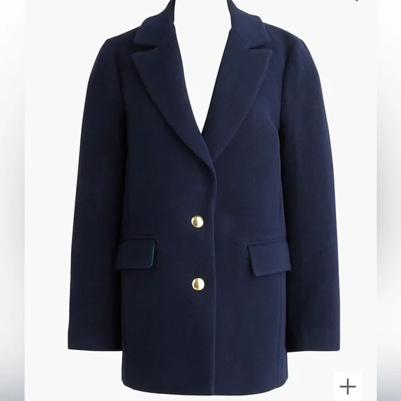 J. Crew‎ Classic Navy Wool Blend Schoolboy Style Blazer Pea Coat Size 10