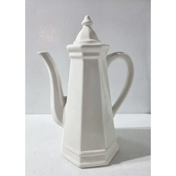 MCM Rare Pfaltzgraff Heritage White Tall Coffee Tea Pot With Lid 13.5” Tall READ