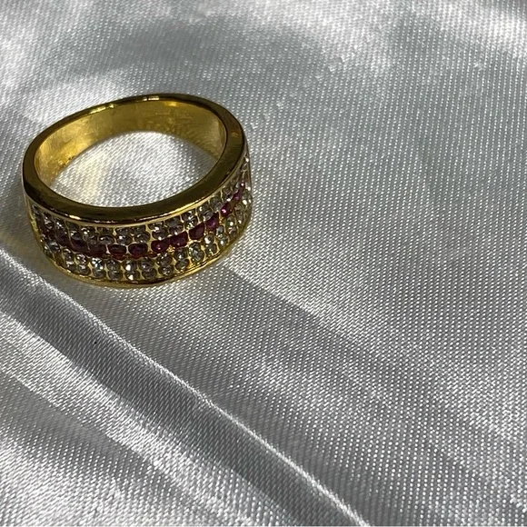 Elegant Gold and Red Gemstone Ring, costume jewelry