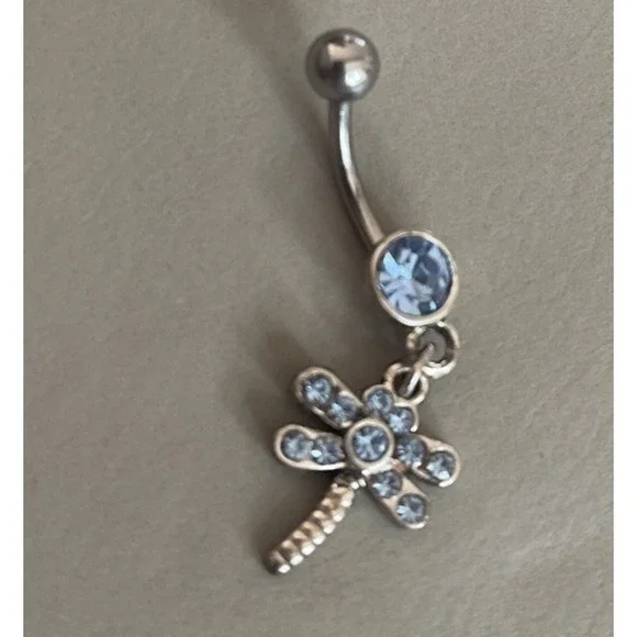 Dragonfly Belly Button Navel Ring Piercing‎ Blue Crystal Dragon Fly Silver tone