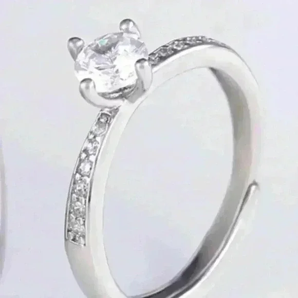 💞925 Silver Plated Promise Lovers Dainty Round CZ Women Ring, GPMB1435