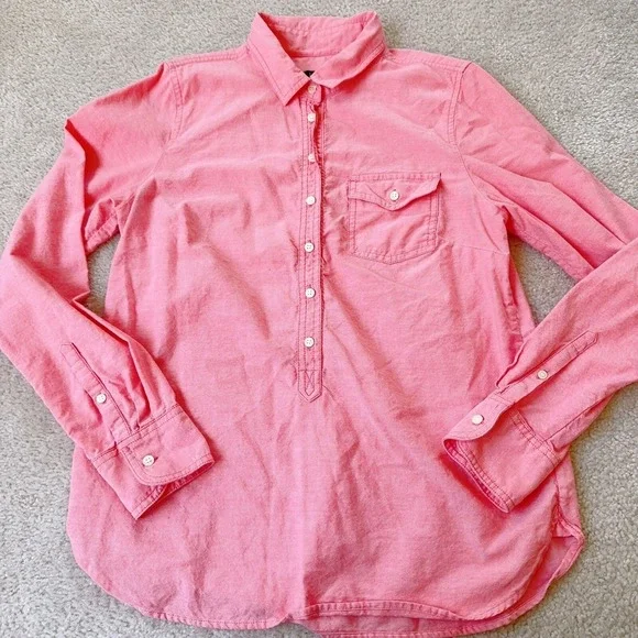 J Crew Button Tunic 100% Cotton  Top Shirt Long Sleeve Pink Collared Blouse S