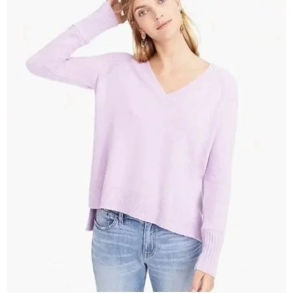 J. Crew Supersoft Yarn V Neck‎ Sweater Heather Smoky Wisteria Lavender Purple M