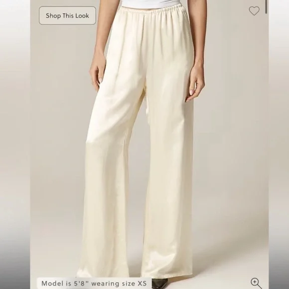 J. Crew Cosmo Wide-Leg Satin Pants in Ivory