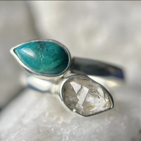 Herkimer Diamond Chrysocolla Sterling Silver Ring Signed Nugent Jewelry …