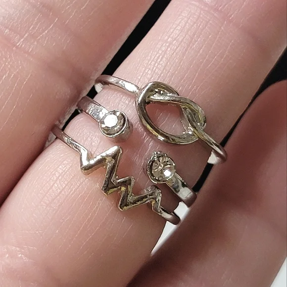 Three Stacking Rings - Love Knot - Heart Beat - Open Rhinestone