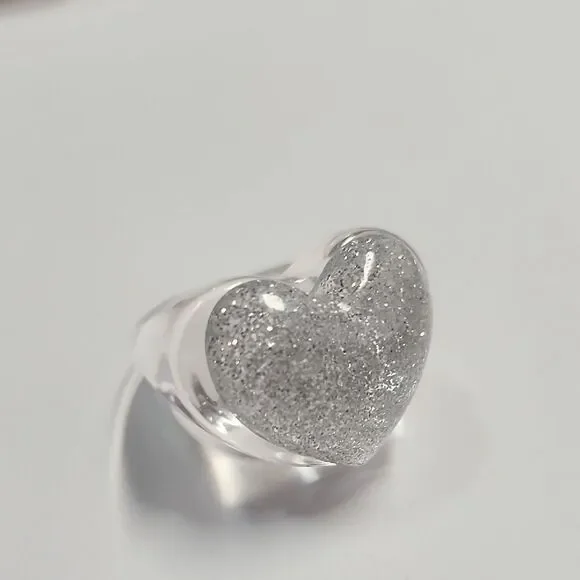 Glitter Puffy Heart Ring by Sparklemuse