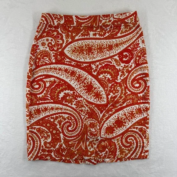 J. Crew The Pencil Skirt‎ Orange Paisley Print Knee Length Size 0