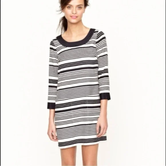 J.CREW Jules Striped Shift Dress 100% Silk Lined Navy Blue & Cream Womens SZ 12