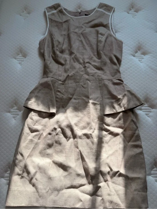 J. Crew Taupe Sleeveless Peplum Sheath Dress with White Trim