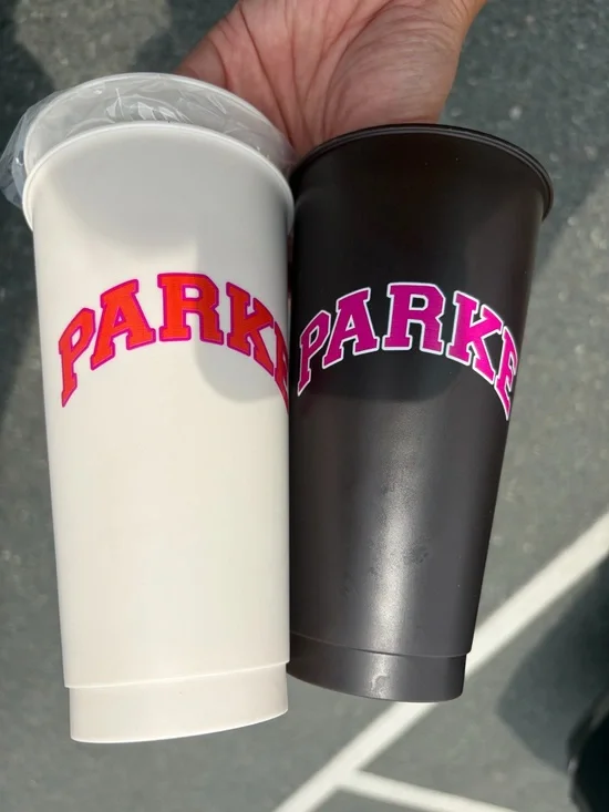 Parke Logo Reusable Tumbler - Off White and Chocolate colored