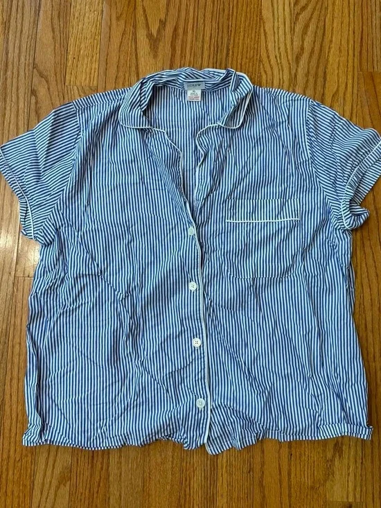 jcrew blue and white striped button up collared pajama top