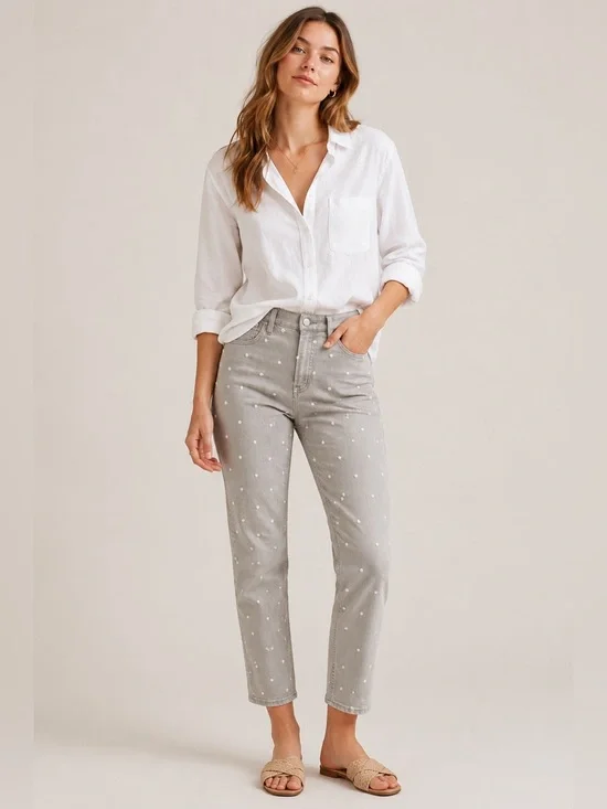 J.Crew Gray Polka Dot High Rise Cropped Straight Leg Jeans Size 29