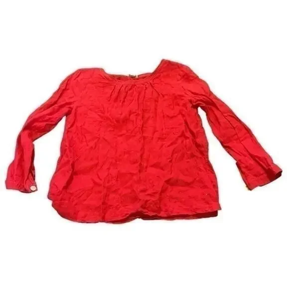 Long sleeve red preppy 100% linen J. Crew blouse shirt