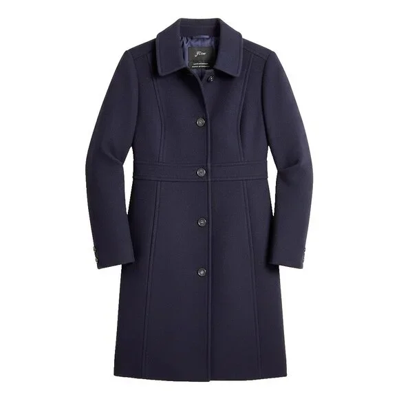 NWT J.Crew Classic Lady Day Coat in Navy Italian Doublecloth Wool Thinsulate 0