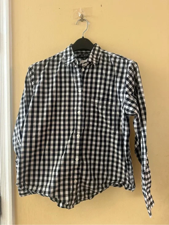 J. Crew Black and White Gingham Button-Down Shirt, size 6
