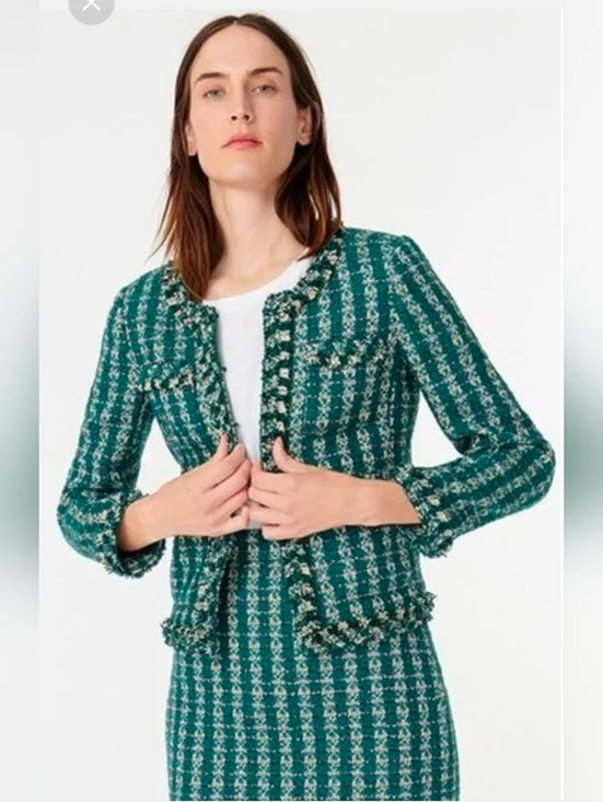 NWT J.Crew Lady Jacket in Spicy Jade Emerald Metallic Tweed Blazer 12