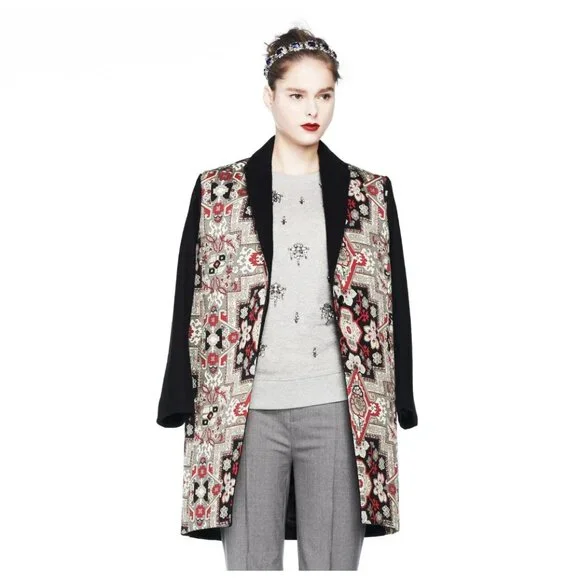NWT J.Crew Collection Topcoat in Red Black Ivory Tapestry-Print Coat 8