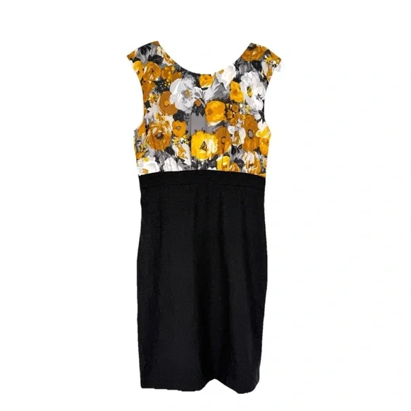 J Crew Silk Wool Dress Womens Size 6 Mustard Floral Charcoal Gray Sheath